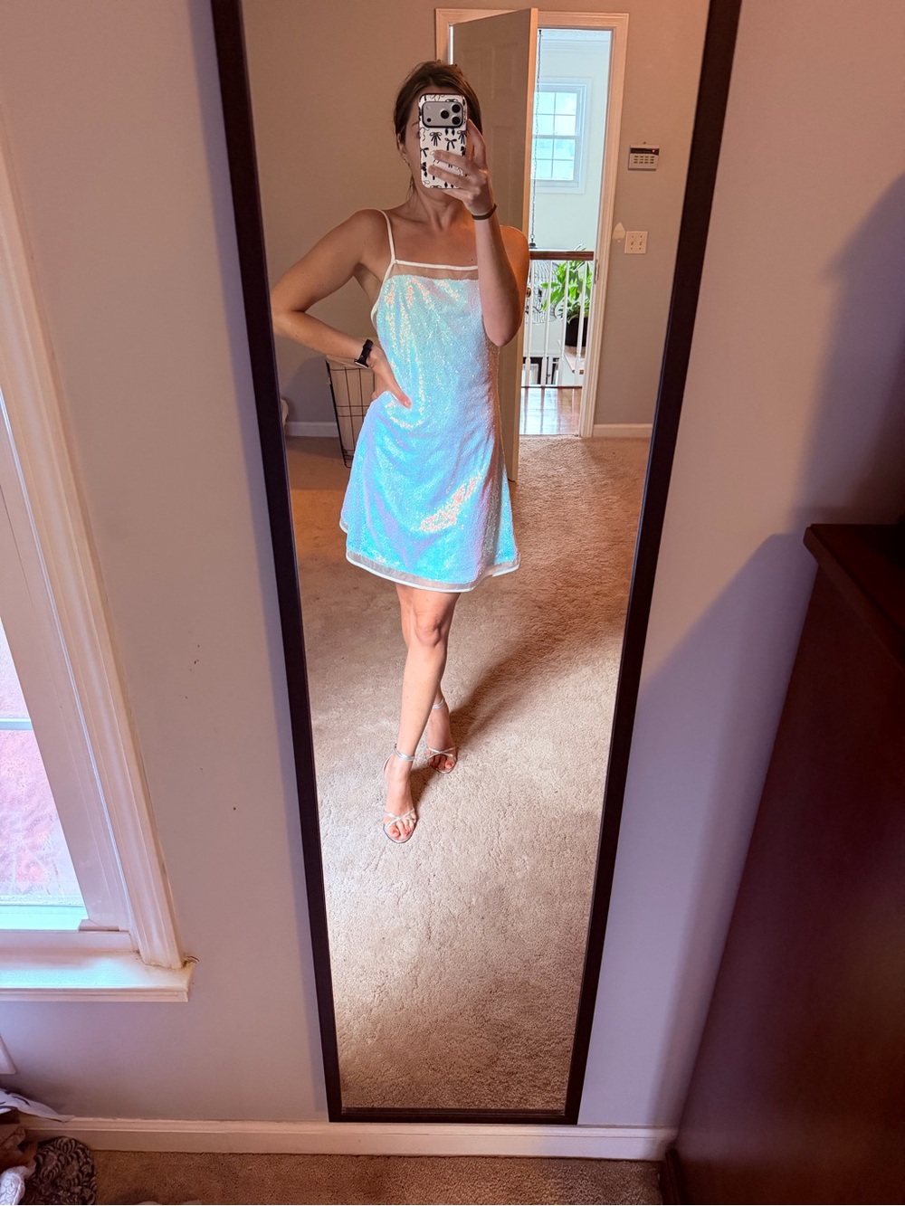 Torn by Ronny Kobo Iridescent White Slip Mini Dress